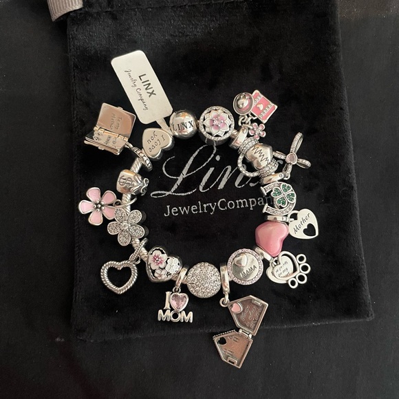 Linx Snake Chain Bracelet with Mom Themed Charms 925 sterling silver - Picture 3 of 13